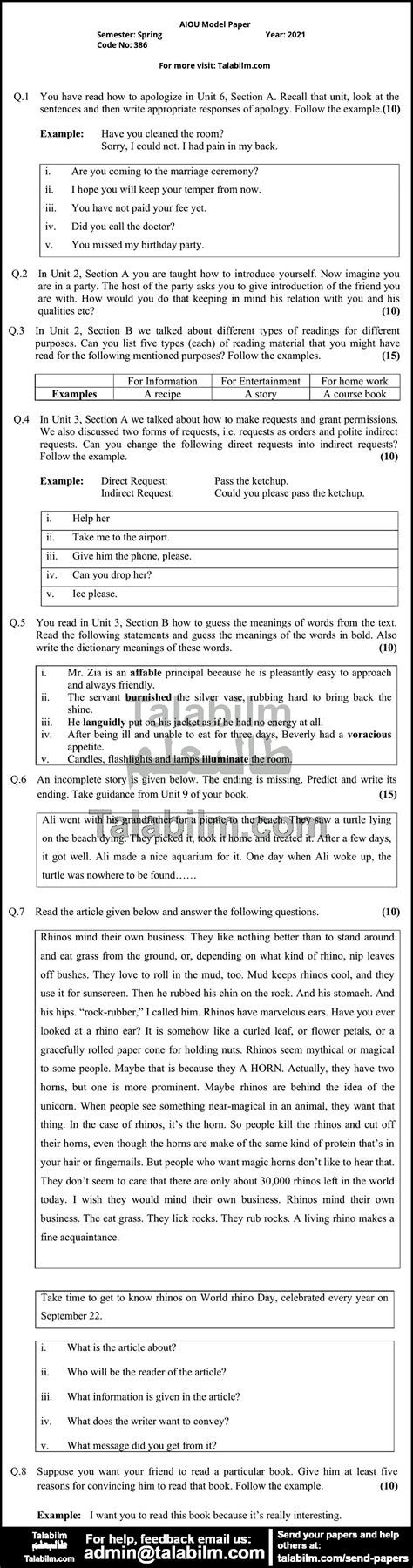 Compulsory English I Code No 386 Spring Model Papers 2021 Model Papers