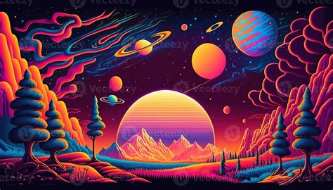 Generative Ai Psychedelic Space Banner Template Nostalgic 80s 90s