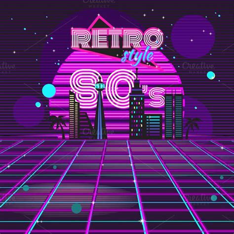 Retro Style 80s Disco Design Neon By Robuart On Creat Flat Style