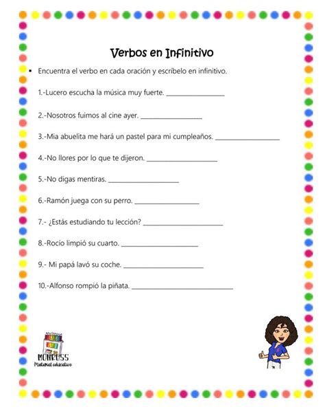 A Spanish Worksheet With The Words Verbos En Infinitoo And An Image Of