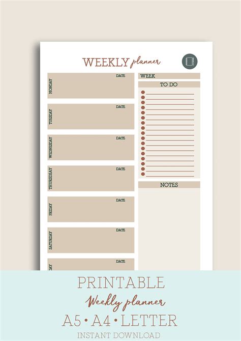 Digital Weekly Planner Instant Download Minimal Design Easy To Use A4