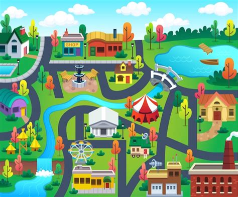 Premium Vector Town Map For Kids City Landscape For Game Screen