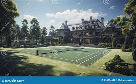 A Mansion With A Tennis Court And Sports Facilities Stock Illustration