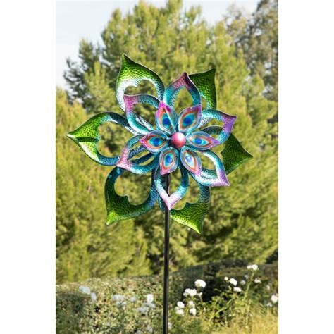 Alpine Metal Double Sided Flower Spinning Garden Stake 96 Inch Tall