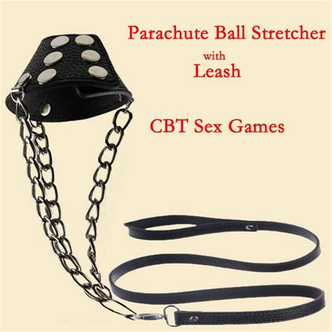Pu Parachute Scrotum Stretching Kit With Leash Men Cbt Fetish Sex Games Leather Ball Stretcher