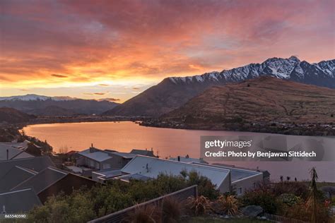 Queenstown Cityscape And The Remarkables At Sunrise New Zealand High