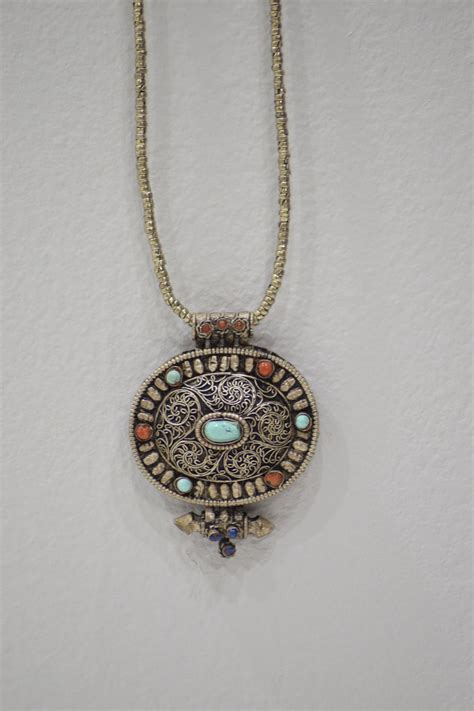 Pendant Tibetan Silver Turquoise Prayer Box Necklace