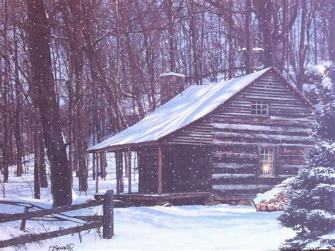 Winter Log Cabin Wallpaper Wallpapersafari