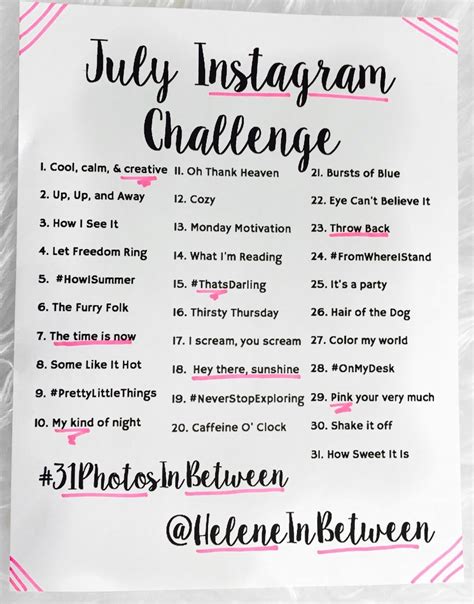 Instagram 30 day music challenge ~ keeping it mille. July Instagram Challenge #31PhotosInBetween (With images ...