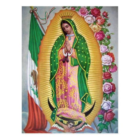 our lady of guadalupe with mexican flag postcard