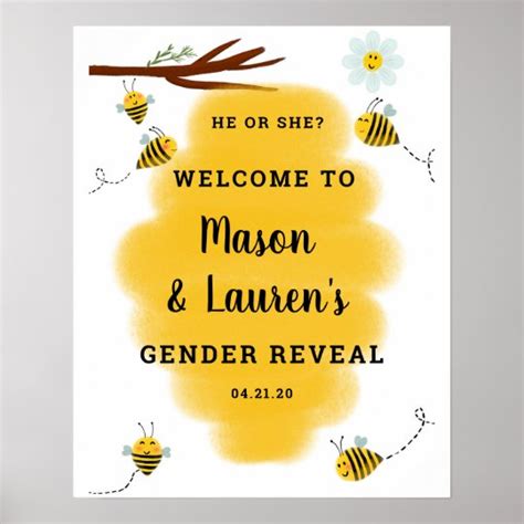 Bumble Bee Gender Reveal Welcome Sign Poster