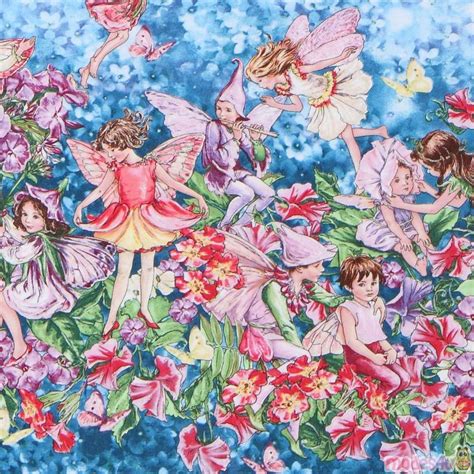 Michael Miller Fairy Border Fabric With Glitter Flower Fairies Fairy