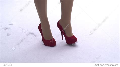 Slow Motion Woman In Red High Heels Walking In Sn Stock Video Footage