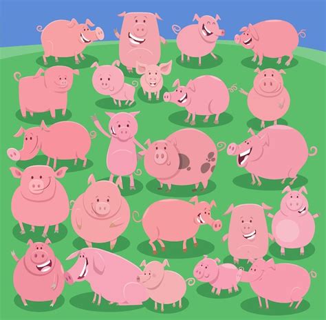 Premium Vector Cartoon Pigs Farm Animals Comic Characters Group