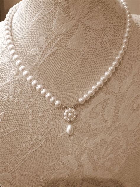 Bridal Ivory Pearls Necklace Flower Bridal Necklace Vintage Etsy In Real Pearl Necklace