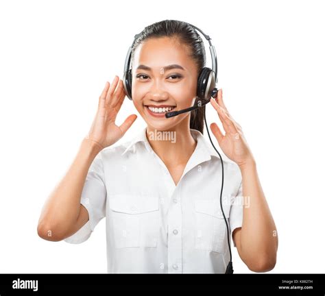 Customer Service Operator Young Asian Woman With Headset Beautiful
