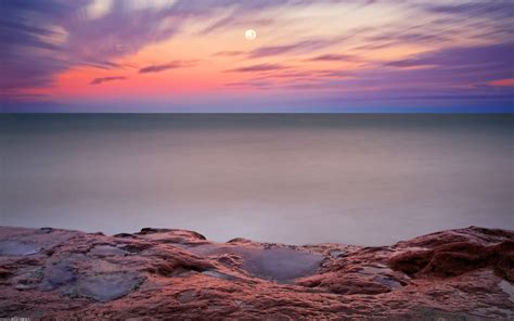 Wallpaper Landscape Sunset Sea Rock Shore Reflection Sky Beach