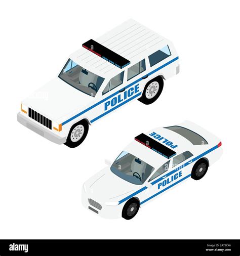 Police Car Set Isometric View Isolated On White Background Police