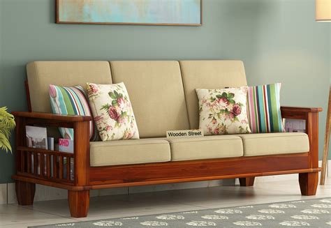 Buy Quartz 3 Seater Wooden Sofa Honey Finish Online In India Wooden