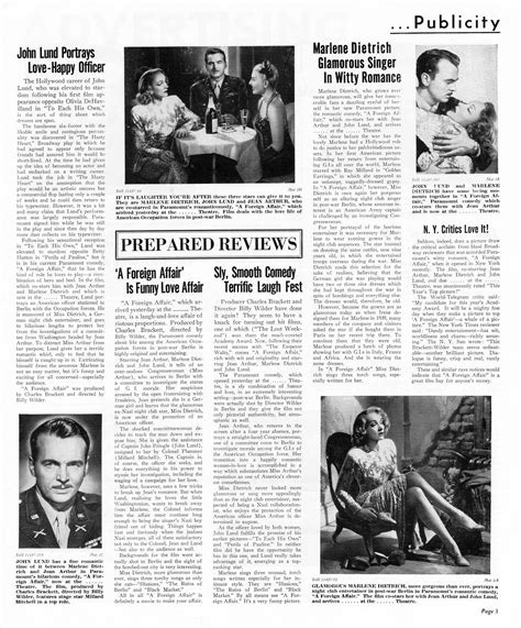 1948: Jean Arthur, Marlene Dietrich and John Lund in Foreign Affair