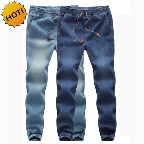 Fashion High Quanlity Men Elastic Waist Denim Jeans Ankle Banded Pants
