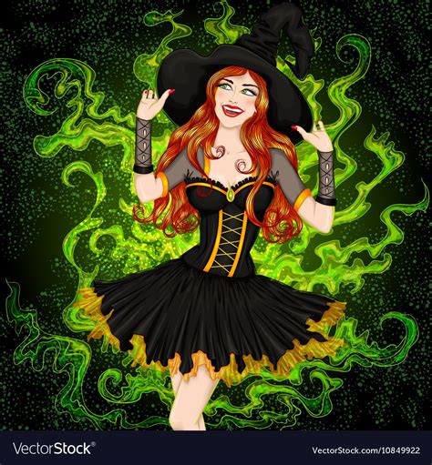 Sexy Witch With Long Hair In A Hat Royalty Free Vector Image