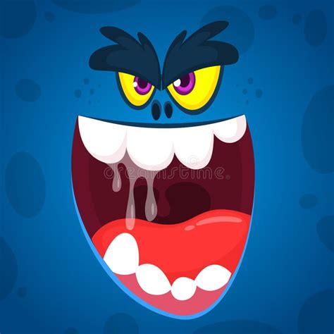 Angry Cartoon Monster Face Illustration Vector Halloween Blue Zombie