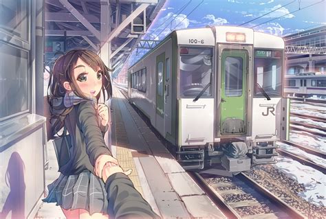Train Station Original Characters Clouds Anime Girls Hd Wallpaper