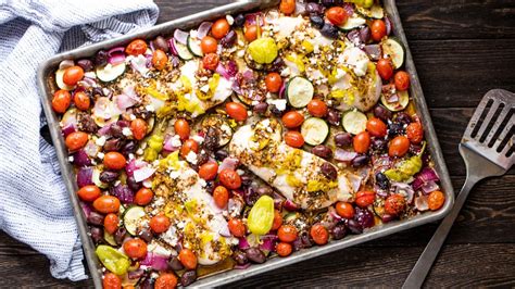 Plate chicken and veggies together and garnish with parsley. Sheet Pan Greek Chicken and Veggie Bake