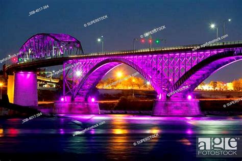 Peace Bridge At Night From Fort Erie Canada Stock Photo Picture And