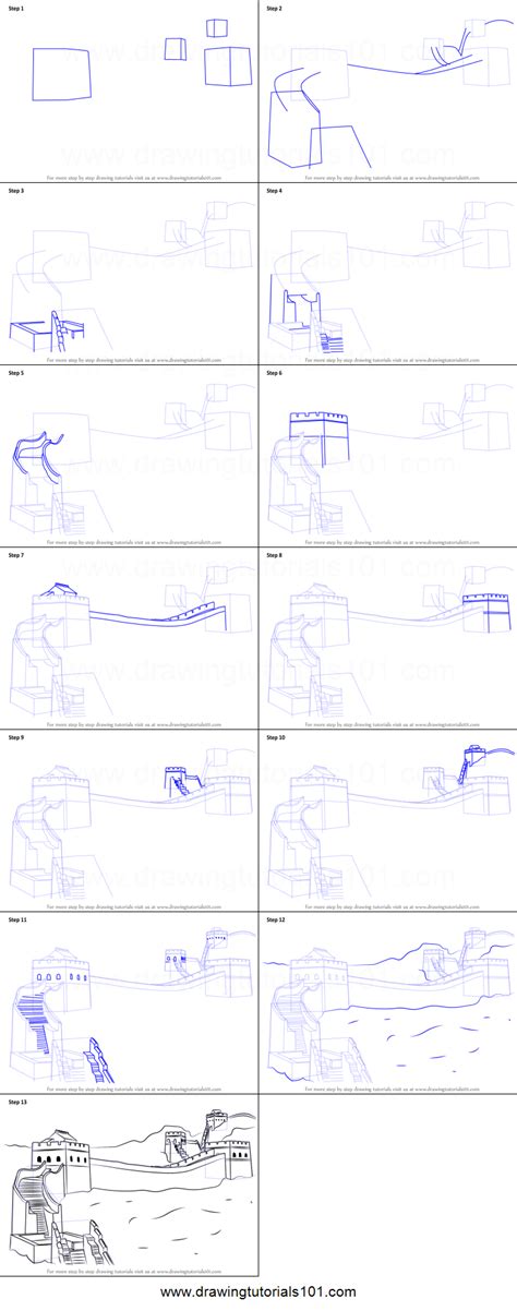 The outlines of the drawing are ready and we proceed to hatching. How to Draw Great Wall of China printable step by step ...