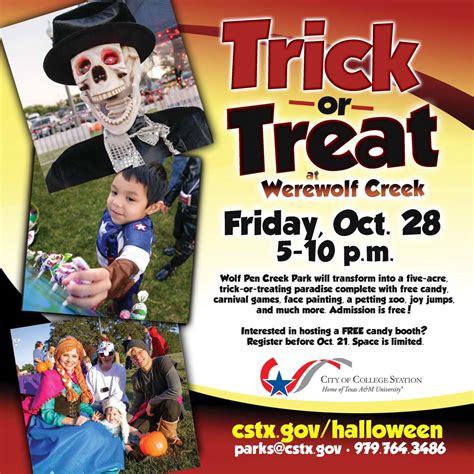 Trick Or Treat At Werewolf Creek Features Candy Activities City Of College Station