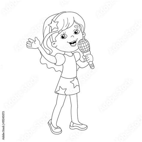 Coloring Page Outline Of Cartoon Girl Singing A Song Buy This Stock