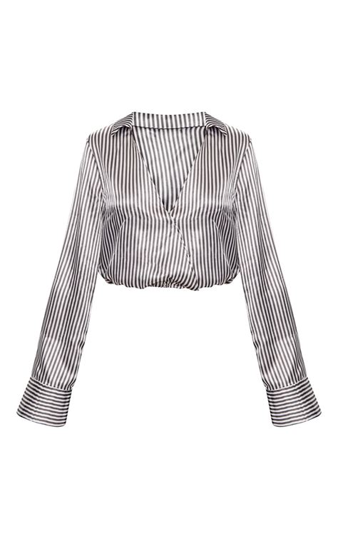 black white stripe satin pinstripe crop shirt prettylittlething ca
