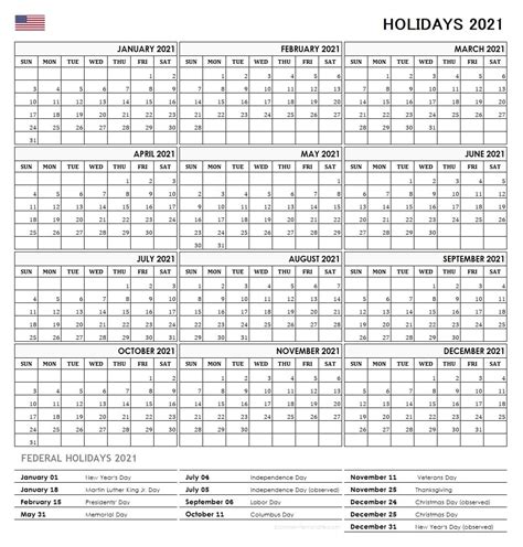 2021 calendar with us federal holidays. US Federal Holidays 2021 List Template | Holidays Calendar ...
