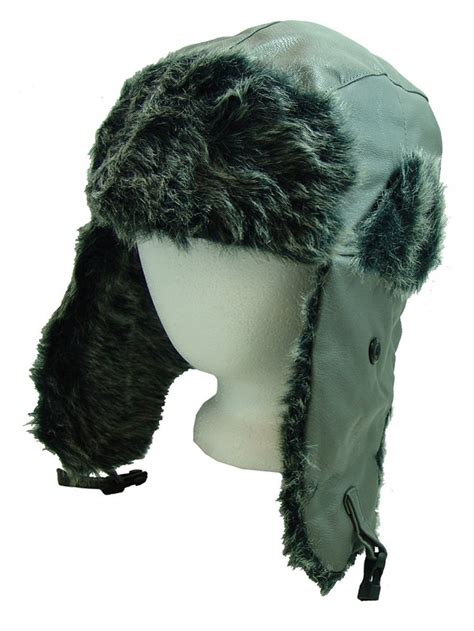 Faux Leather And Polyester Fur Trapper Hat Gray Ck110zcsy49
