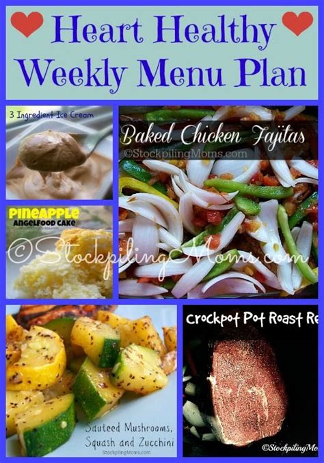 Detailed information on recipes is available on their site, with a possibility for some changes in weekly plans (depending on customer's needs). Heart Healthy Weekly Menu Plan | Heart healthy recipes low sodium, Heart healthy snacks, Healthy ...