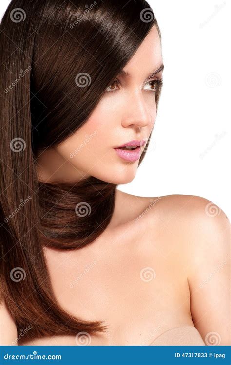 Beauty Model Showing Perfect Skin And Long Healthy Brown Hair Stock Image Image Of Healthcare