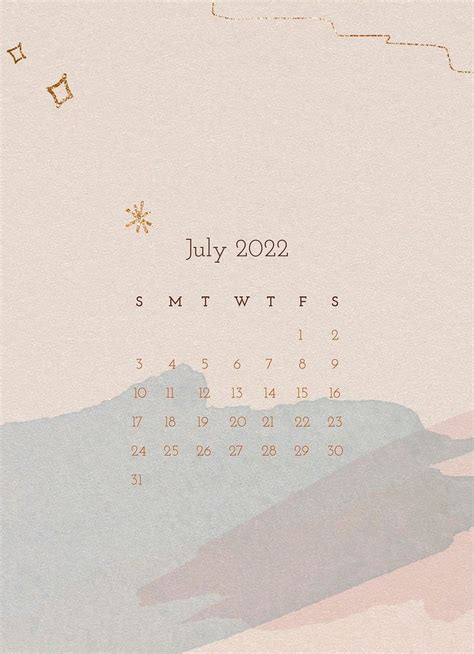 Download Free Image Of Aesthetic 2022 July Calendar Printable Monthly