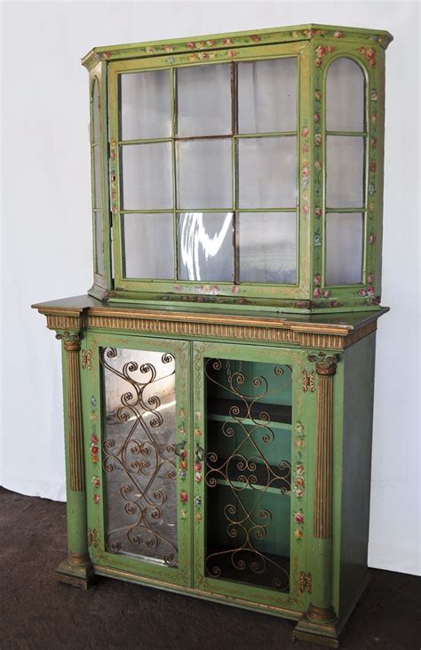 We love what we do and believe you will too. French Style Green Display Cabinet with rose painted ...