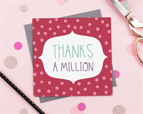 Thanks A Million Pink Polkadot Thank You Greeting Card Etsy Uk