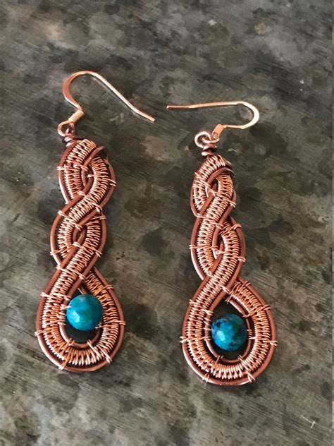 Copper Dangle Earrings Wire Wrap Earrings Jade Etsy Wire Jewelry