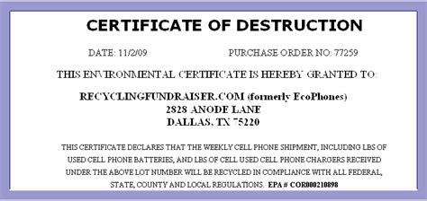 Free Certificate Of Destruction Template Free Certificates Best