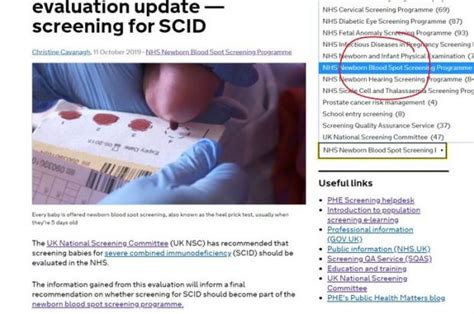 Newborn Blood Spot Evaluation Update — Screening For Scid Phe Screening