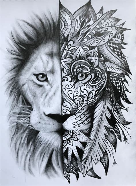 Es Ist Lion Sketch Geometric Lion Tattoo Mandala Lion Tattoo