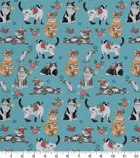 Novelty Cotton Fabric Cat And Mouse On Blue Joann