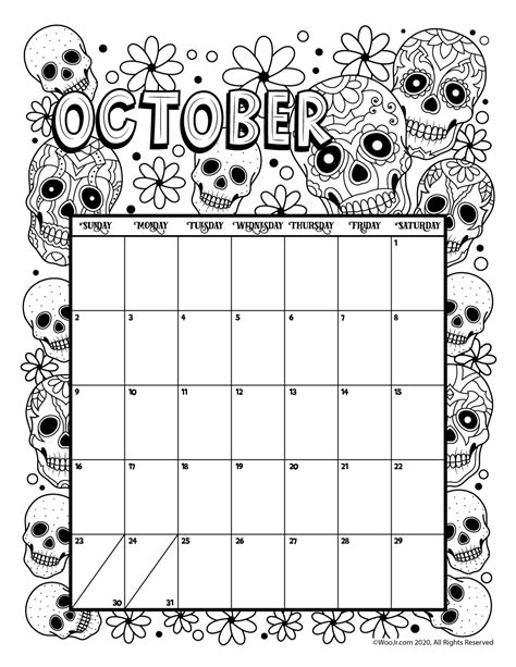 Printable Coloring Calendar For 2022 And 2021 Woo Jr Kids