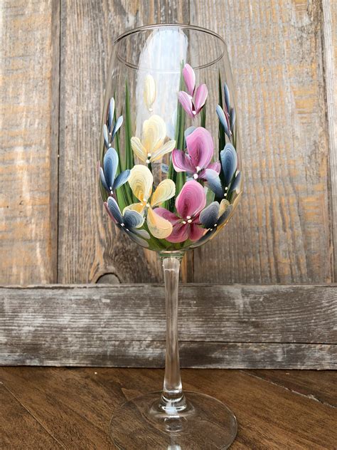 Hand Painted Wildflower Wine Glasses With Stems Makes A Etsy