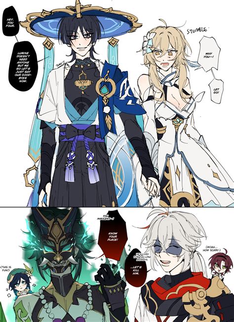 Lumine Venti Scaramouche Xiao Kaedehara Kazuha And 2 More Genshin Impact Drawn By