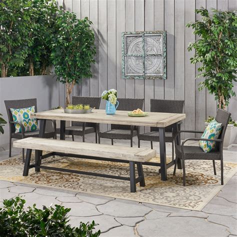 Logan Outdoor Rustic Acacia Wood 8 Seater Dining Set with Dining Bench ...